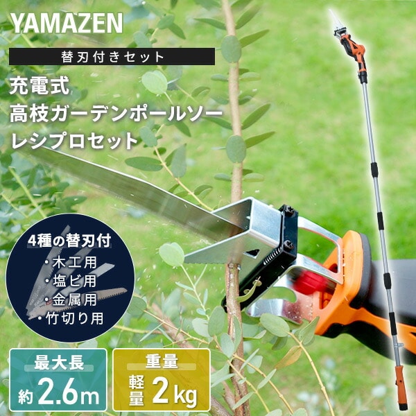 【10％オフクーポン対象】電動高枝切り (枝切り/木工/塩ビ/金属/竹切り) 10.8V 充電式 LPS-1025+α 山善 YAMAZEN